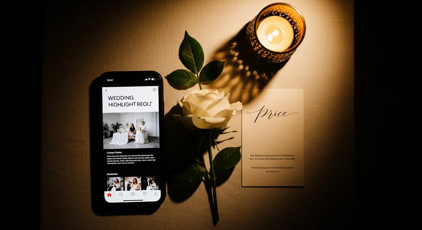 Elegant wedding planning flat lay with candlelight