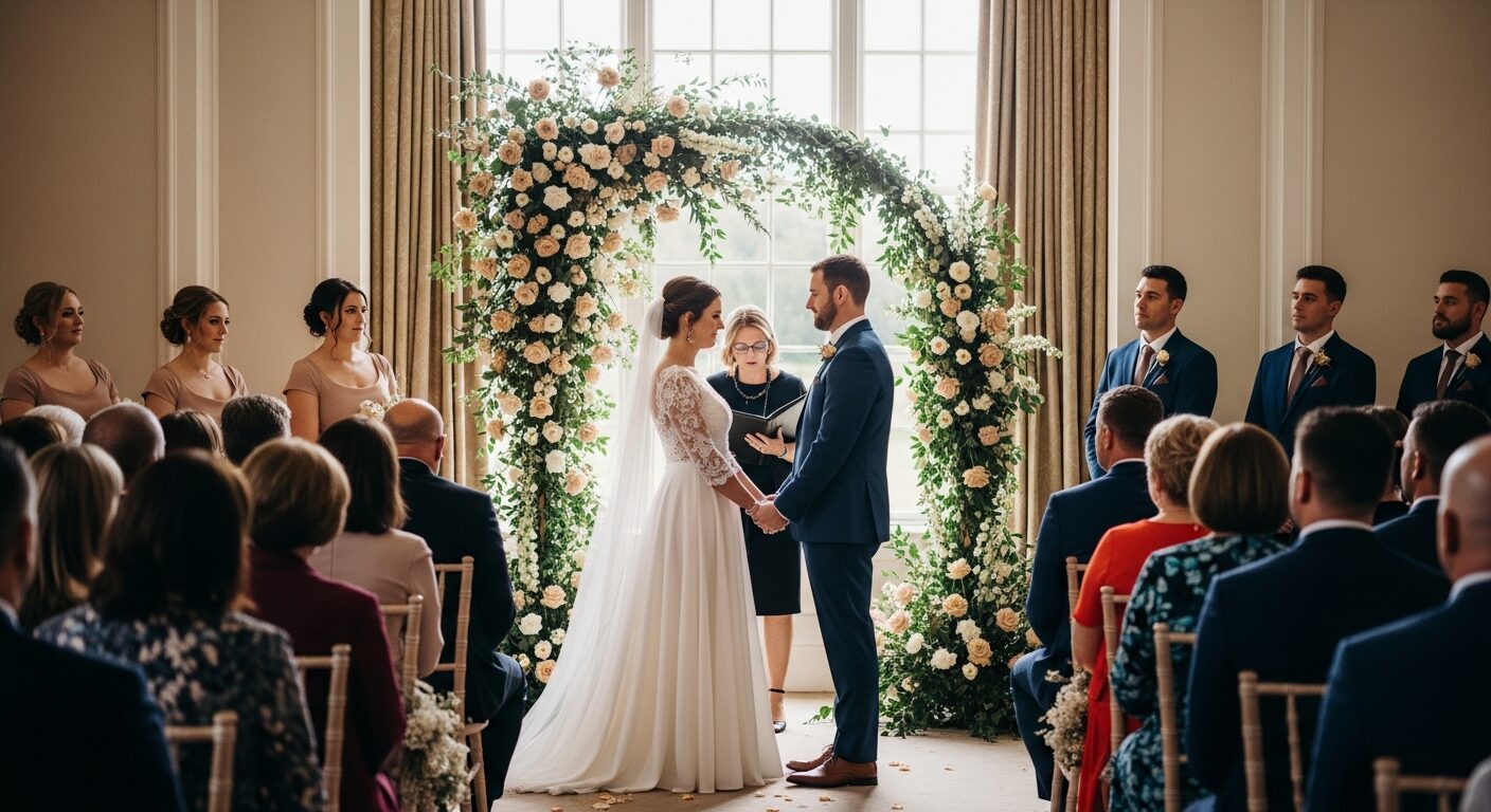Wedding ceremony with guests fully present and no phones raised — unplugged wedding